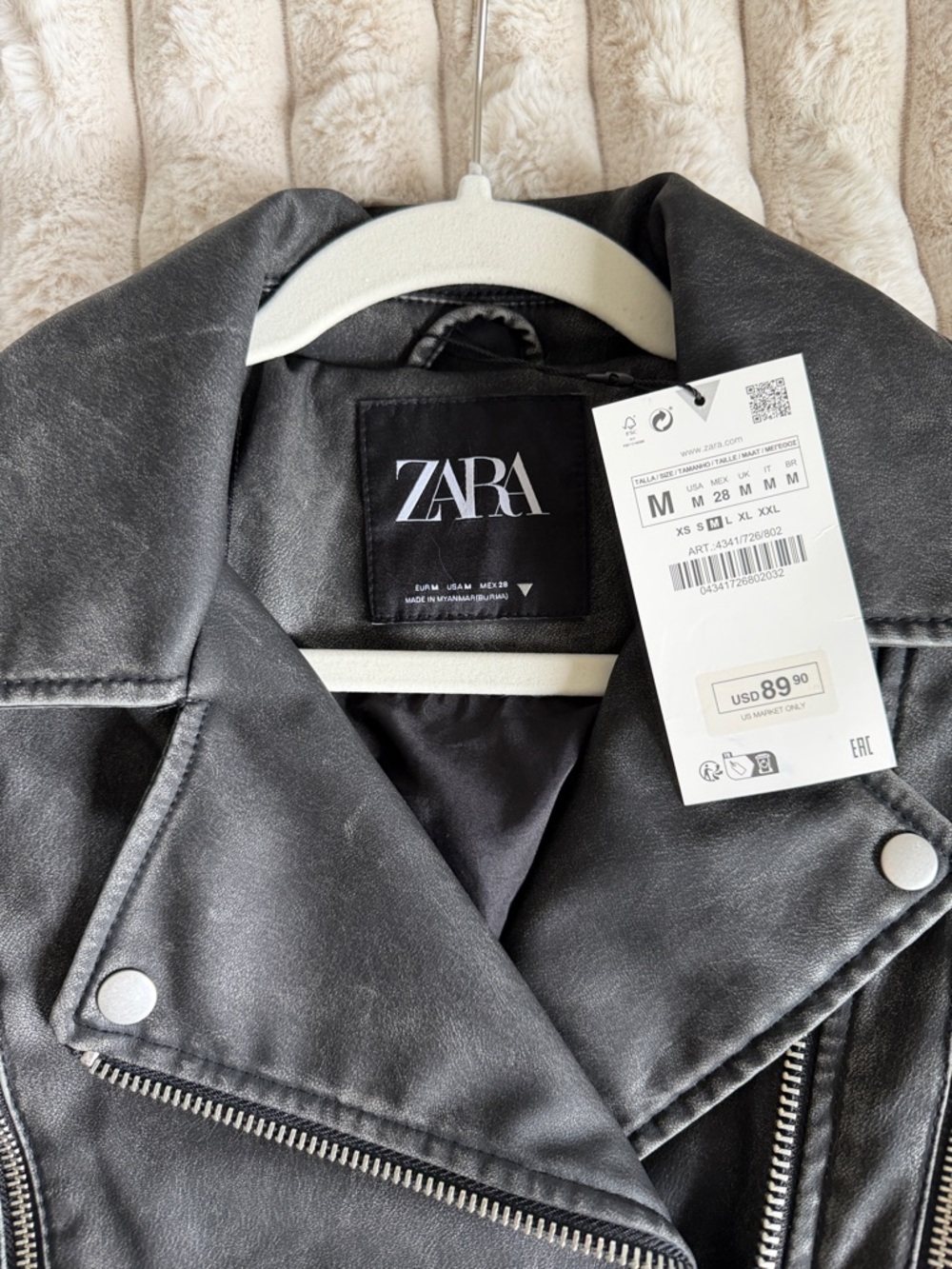 Zara Washed Black Cropped Moto Leather Jacket - Picture 4 of 8